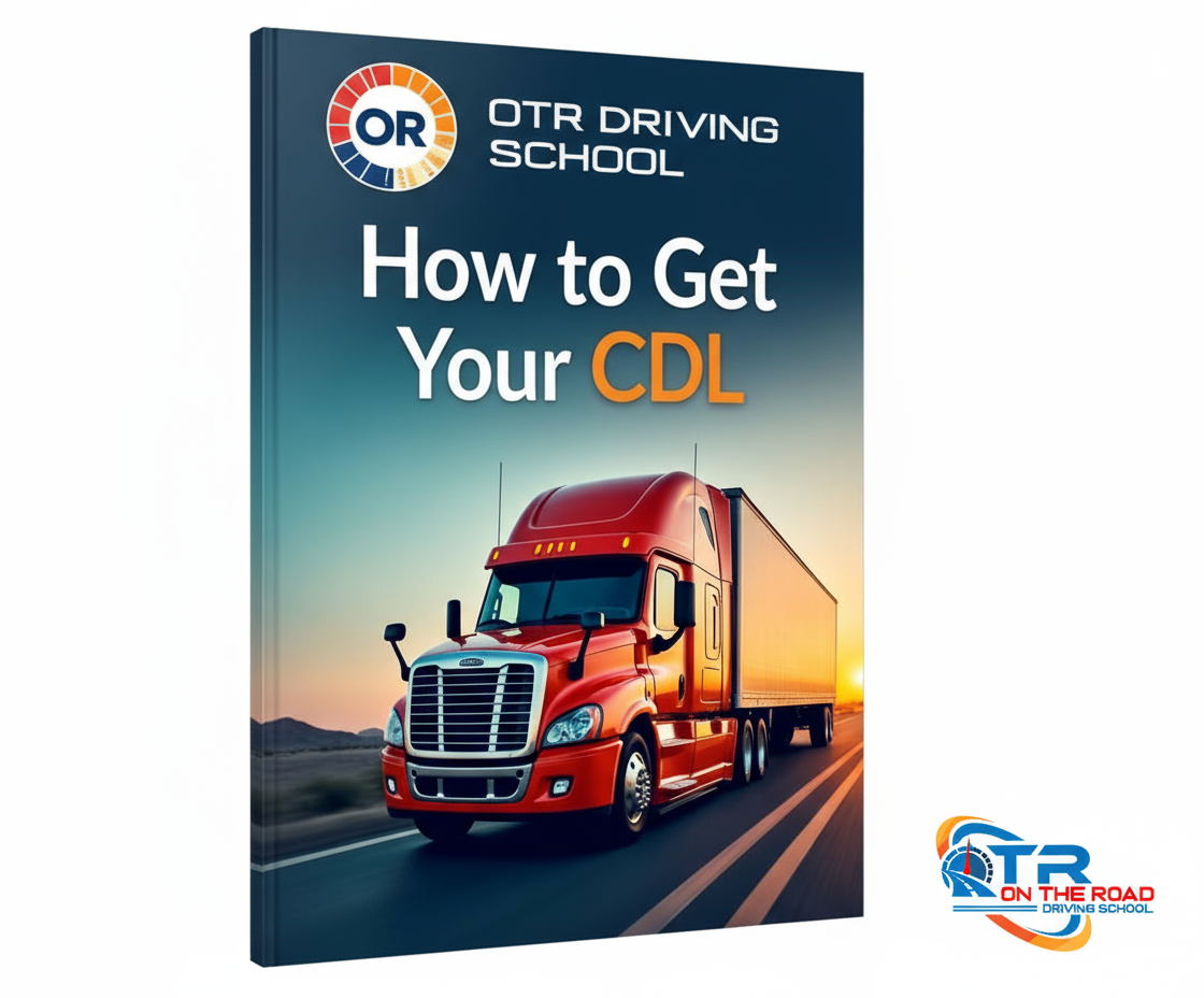 Free CDL checklist guide cover showing step-by-step instructions for getting your CDL license with OTR Drive School logo